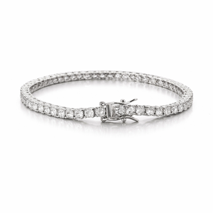 Pulsera de tenis de plata de ley 925 con diamantes de corte redondo, diseño clásico de eslabones con piedras completas, joyería elegante, regalo para mujer - Product Image 1