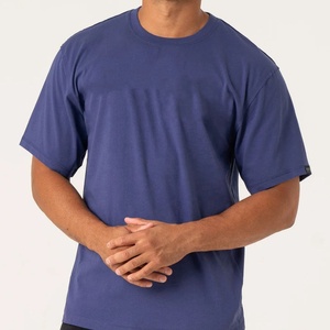 T-shirt décontracté pour homme, bleu marine, manches courtes, col rond, coupe classique, 100% coton, couleur unie, jersey tricoté, teinture unie, 2027 - Product Image 1