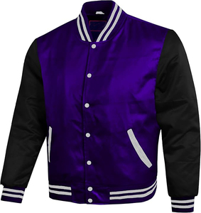 Chaqueta universitaria retro casual de satén con mangas negras multicolor y línea blanca para mujer - Product Image 4
