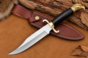 Cuchillo Bowie de Acero Inoxidable con Hoja Dentada, Mango de Latón con Diseño de Águila y Guarda de Latón, Duradero para Exteriores - Product Image 6