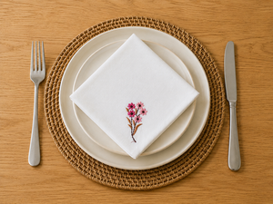 Embroidered <b>Cloth</b> Napkin Square Dinner Napkin Floral <b>Linen</b> <b>Table</b> Decor for Wedding Dining Party - Product Image 2