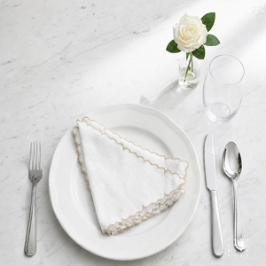 Serviettes de table en coton sable de qualité supérieure avec bord festonné |   Serviettes de table de luxe réutilisables - Product Image 6