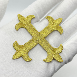 Premium Eco-Friendly Woven Patches-Damask Weave Embroidered Gold Cross Sew-On Customized Color Logo English Hats Alphabet Flower - Product Image 5