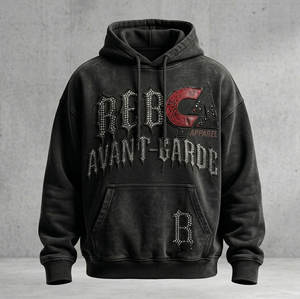 Sudadera con Capucha Oversize de Fabricación Personalizada para Hombre, con Lavado Ácido, Pedrería y Bordado Desgastado, de Felpa Francesa de Alto Gramaje, Estilo Streetwear - Product Image 1