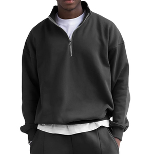Custom Men's O-Neck Half Zip Quater Zip Sweatshirts Solid Pattern Lined Fleece Plain Dyed Zipper-Up Style French Terry Fit - Product Image 1
