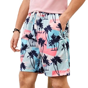Pantalones cortos de cintura con cordón y estampado tropical para hombre, pantalones cortos informales con estampado de vacaciones Vibes Beach - Product Image 3