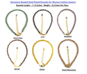 Gemstone <b>Beaded</b> <b>Gold</b> Plated <b>Bracelet</b> for Women Fashion Jewelry - Product Image 5