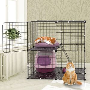 Recinto per Gatti a 2 Livelli, Gabbia per Animali Domestici da Interno con Scala Staccabile e 2 Porte per 1-2 Gattini - Product Image 1