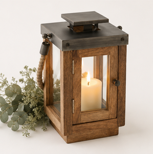 Exclusive Eco-Friendly Wooden Candle Lantern <b>Rope</b> Handle Black Metal Top for Farmhouse Home Decor Christmas Wedding Centerpieces - Product Image 3