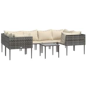 Conjunto de Muebles de Jardín de Ratán Sintético y Acero, Color Gris y Beige, 100% Poliéster - Product Image 3
