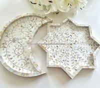 Plateau de luxe moderne personnalisé de haute qualité, fait main, écologique, résistant au lave-vaisselle, motif croissant de lune étoilé en nacre, pour l'Aïd du Ramadan