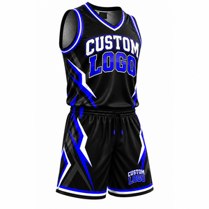 Ensemble d'uniformes de basket-ball personnalisés noir bleu blanc |   Maillot et short de basket-ball sublimés pour équipe |   Fabricant de vêtements de sport sur mesure - Product Image 3