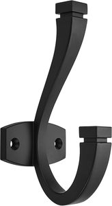 <b>Black</b> Metal Wall Mounted Dual Hook Coat Hanger with Screws and Anchors for Bathroom Entryway - Product Image 2