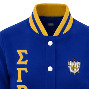 เสื้อแจ็คเก็ตบอมเบอร์ลำลองผ้าซาตินสำหรับผู้หญิง Sigma Gamma Rho แบบซิปด้านหน้า แขนยาว เสื้อผ้าแฟชั่นสำหรับชมรมนักศึกษากรีก OEM ODM - Product Image 3