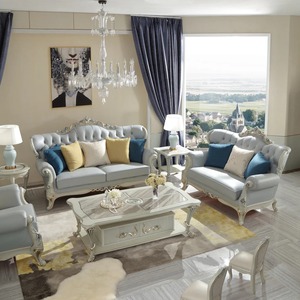 Elegant French Classic <b>Sofa</b> Set with Hand Carved Teak <b>Wood</b> <b>Frame</b> Luxury Living Room Furniture for Villa and Hotel - Product Image 1