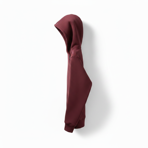 Unisex Maroon Hooded Zipper Sweatshirt Regular Fit Solid Color Casual Autumn French Terry 100% Cotton Knitted Hoodie - Product Image 5