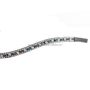 Banda de cejas de caballo de cuero inglés negro con forma de onda decorada con cristales brillantes diamantes de imitación mega banda de cejas Bling - Product Image 6