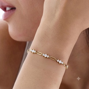 Modern EF/VS 1.2ct Paperclip Diamond Bracelet 14K Solid Gold Chain Bracelet Elegant <b>Link</b> Bracelet Lab Diamond Stacking Bracelet - Product Image 5