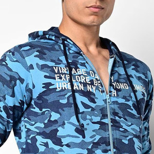 Sweat-shirt à capuche zippé camouflage bleu pour homme, coupe classique, tricoté, avec imprimé frontal, décontracté, pour l'automne - Product Image 4