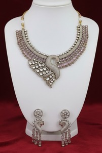 Luxury Peacock Necklace <b>Set</b> Gold Plated Brass CZ & Pink Stone <b>Bridal</b> <b>Jewelry</b> <b>Set</b> with Matching Earrings Traditional Indian - Product Image 4