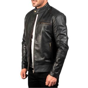 Chaqueta de Cuero, Piel de Vaca Auténtica, Cierre de Cremallera, Cuello con Banda, Botones a Presión, Puños con Cremallera, Estilo Clásico para Hombre - Product Image 3