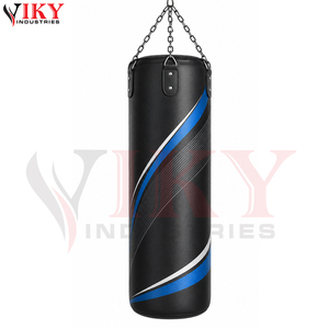 Sac de frappe robuste en cuir PU à rayures bleues et blanches, imprimé graphique moderne, avec chaîne de suspension en acier pour MMA - Product Image 3