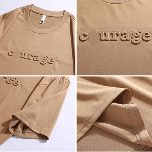 เสื้อยืดโอเวอร์ไซส์ผู้ชาย แขนสั้น ลายตัวอักษรนูน คอกลม ผ้าคอตตอนเจอร์ซีย์ สไตล์ลำลอง - Product Image 6