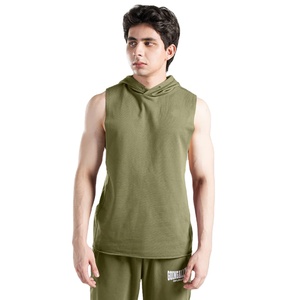 Débardeurs à capuche personnalisés avec logo, en coton et polyester, 220 GSM, respirants, écologiques, pour hommes, col rond, haute qualité, pour la salle de sport et l'entraînement - Product Image 1