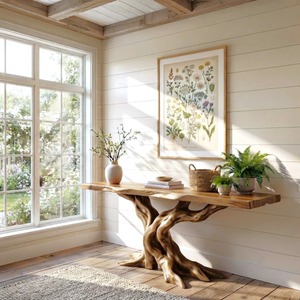 Table console en bois massif moderne minimaliste faite à la main pour la maison, pour le salon, l'hôtel, la salle à manger, l'appartement, l'entrée, courbée naturellement - Product Image 4