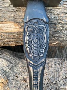 Handmade Viking Tomahawk <b>Axe</b> With Engraved <b>Wood</b> Handle And Thor Hammer Design For Firewood Splitting - Product Image 4