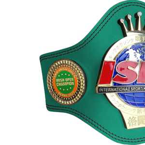 Cinturón de Campeonato ISKA con Emblema Dorado y Plateado, Cinturón de Título de Cuero Verde de Primera Calidad para Kickboxing y Deportes - Product Image 4