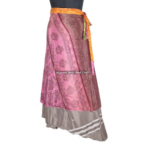 Nueva Falda Maxi de Seda Pura / Falda Cruzada / Falda Cruzada Mágica Vintage Reversible, Longitud y Talla Personalizables, Falda Cruzada Mágica India Multicapa - Product Image 6