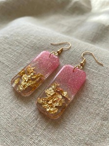 Handmade Resin Earrings <b>Pink</b> Gold Leaf Rectangular Dangle Fashion Jewelry Valentine's Day <b>Gift</b> - Product Image 4