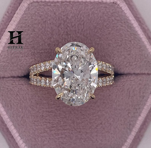 Luxury 5 Carat Oval Cut Engagement <b>Ring</b> 14K Yellow Gold Plated <b>Split</b> Shank Lab Diamond Wedding <b>Ring</b> for Women - Product Image 1