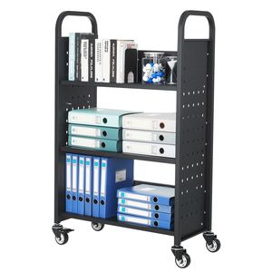 Carrello Porta Libri a Rotelle Monofacciale con Ripiani a L, Capacità 150 Kg, 77x38x122 cm, Struttura in Metallo, Ruote Bloccabili da 3 Pollici - Product Image 5