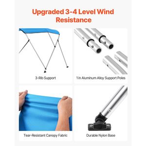 Tendalino Bimini a 3 Archi in Poliestere 600D con Telaio in Lega di Alluminio, Impermeabile, Parasole per Barche, con Vano Portaoggetti per Coperture Nautiche - Product Image 3