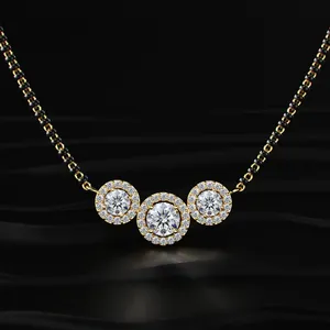 Pendentif en diamant CVD cultivé en laboratoire, taille ronde, halo, Mangalsutra, couleur D-E, clarté VVS-VS, certifié IGI, or, fiançailles, mariage, Inde - Product Image 1