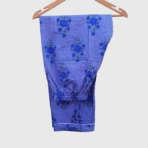 Conjunto de pijama floral a rayas azules para mujer, top de manga larga con cuello con muescas y pantalones con cordón, ropa de dormir - Product Image 2
