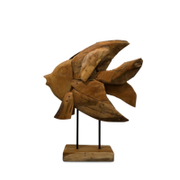 Statue de poisson rectangulaire grande taille en racine de teck Gubuk Bali, faite à la main, avec support en fer, pour sol, maison, bureau, extérieur, toutes saisons