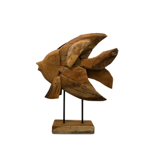 Statue de poisson géante traditionnelle en racine de teck Gubuk Bali, faite à la main, avec support en fer pour montage au sol, pour la maison ou le bureau - Product Image 3