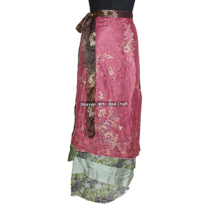 Nueva Falda Cruzada de Seda India Vintage de 2 Capas, Estilo Mágico y Elegante, Reversible, de 38 Pulgadas de Largo, con Cuello Halter - Product Image 2