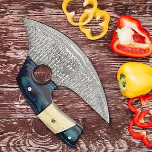 Handmade DIY OEM Damascus Steel Ulu <b>Knife</b> with Pakka Wood & Camel <b>Bone</b> <b>Handle</b> for Kitchen Chopping Slicing Dicing - Product Image 5