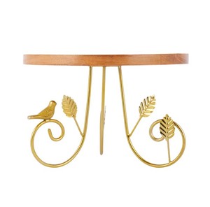 Wooden Cake <b>Stand</b> with Decorative Metal Base – Round Dessert Display <b>Stand</b> with <b>Bird</b> & Leaf Design for Table Decor - Product Image 4