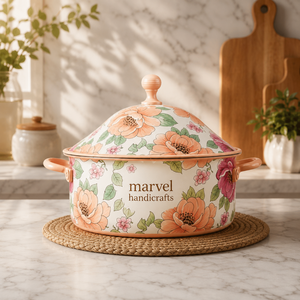 Casserole en acier émaillé floral de qualité supérieure Marvel Handicrafts avec couvercle, pot de service à rétention de chaleur, ustensile de cuisine élégant, cadeau idéal - Product Image 1