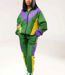 Wholesale Custom Retro Women Color Block Windbreaker Set 2 Piece Jogger Suit <b>90s</b> Vintage Tracksuit Lightweight Zip Up Activewear - Product Image 5