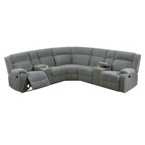 Canapé sectionnel inclinable Power Motion en velours côtelé imitation fourrure couleur fumée - Product Image 2