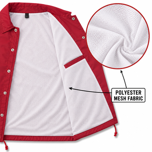 Custom Logo <b>Red</b> Men's Coach <b>Jacket</b> Windproof Casual Polyester Turn-Down Collar Button Front Loose Fit Autumn Style - Product Image 6