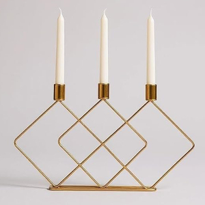 Gold Triple Candle <b>Holder</b> with Geometric Circle Metal Wire <b>Candlestick</b> <b>Holder</b> Table Centerpiece Christmas Decor <b>Candlestick</b> - Product Image 5