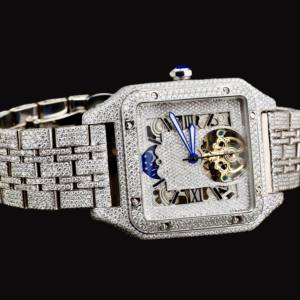 Premium Quality <b>Square</b> Case Moissanite Diamond With Roman Numerals Unique Glass Dial Iced Out Hip Hop Wristwatch - Product Image 6