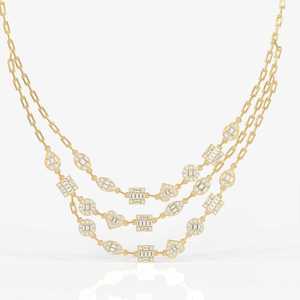 Collar Valencia con Múltiples Motivos y Diamantes Cultivados en Laboratorio, Collar en Capas con Estaciones Valencia, Oro Amarillo de 14K, Color DEF, Claridad VVS - Product Image 1
